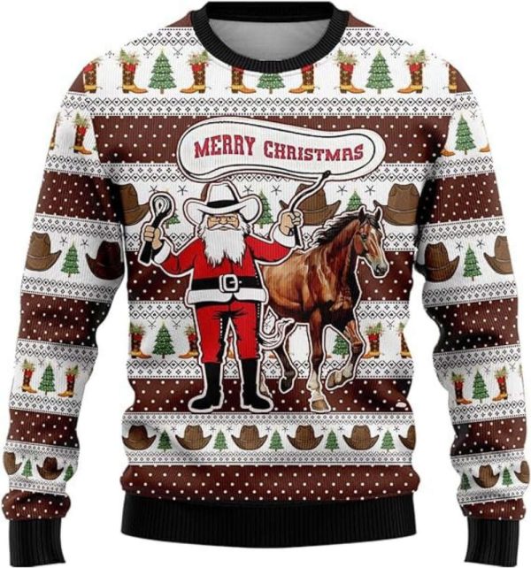 Cowboy Christmas Sweaters, Horse Ugly Christmas Sweater For Women Men