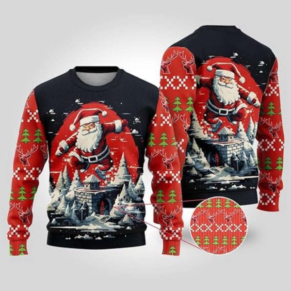 Sports Ugly Christmas Sweatshirt For Women, 3D Santa Sweater Mens Funny Xmas Shirts