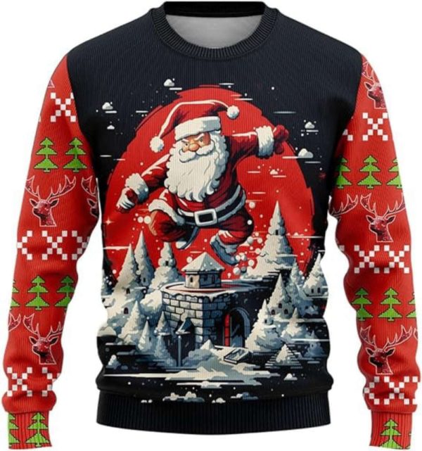 Sports Ugly Christmas Sweatshirt For Women, 3D Santa Sweater Mens Funny Xmas Shirts