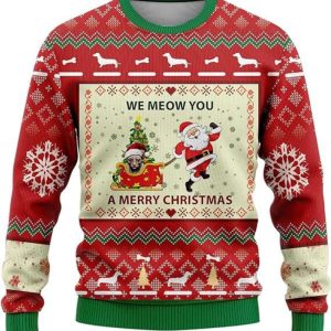 Santa & Cat Ugly Christmas Sweaters,…