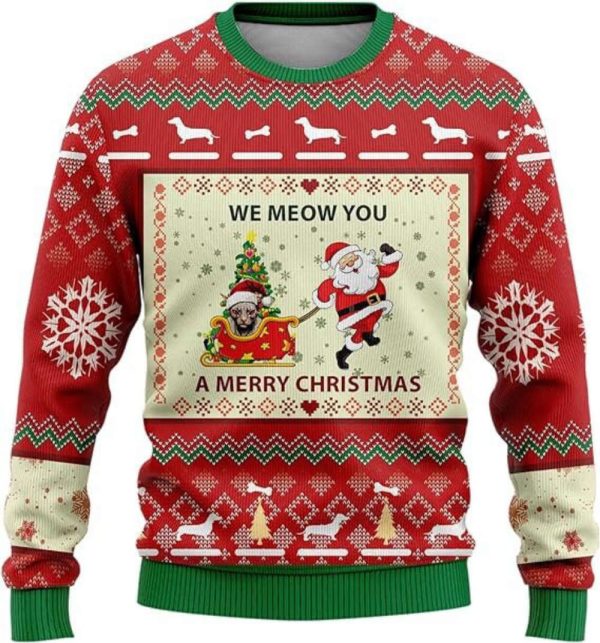 Santa & Cat Ugly Christmas Sweaters, Merry Christmas Mens Sweater Xmas