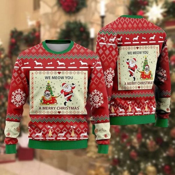 Santa & Cat Ugly Christmas Sweaters, Merry Christmas Mens Sweater Xmas