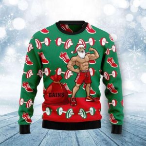 Santa Gym Ugly Christmas Sweater, Xmas…