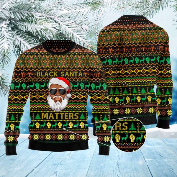 Black Santa Clause Matter Christmas Pattern Ugly Sweatshirt, Gift For Family