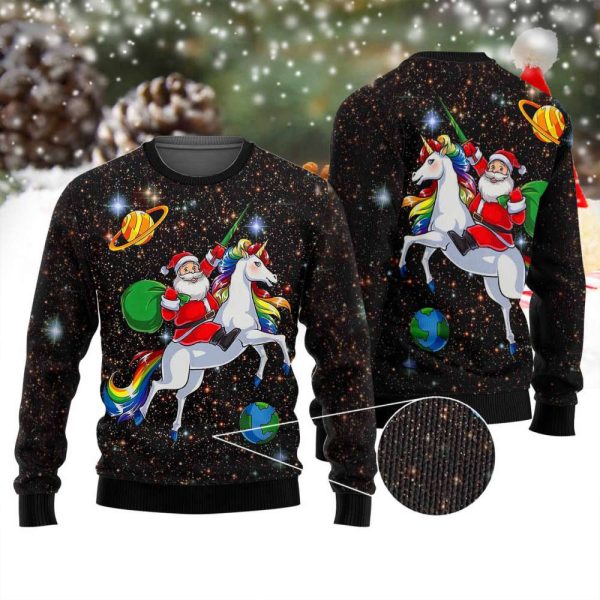 Santa Clause Is Riding Unicorn Galaxy Pattern Ugly Sweatshirt, Gift For Family