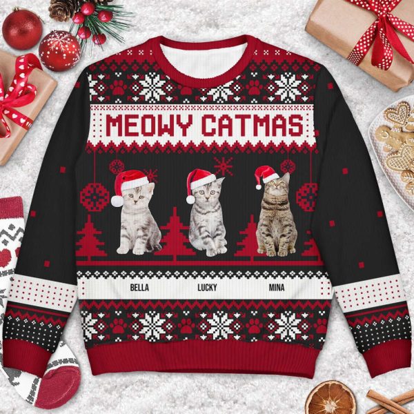 Personalized Mewy Catmas Ugly Sweatshirt, Custom Photo Ugly Sweater, For Cat Lover