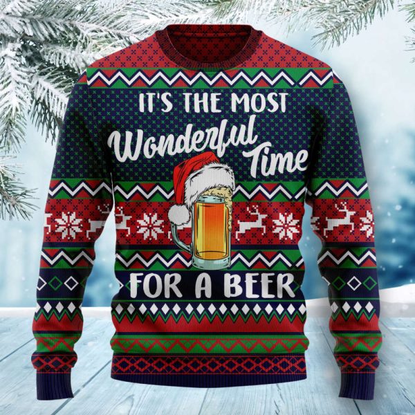 It’s The Most Wonderful Time For A Beer Christmas Ugly Sweatshirt Sweater For Family