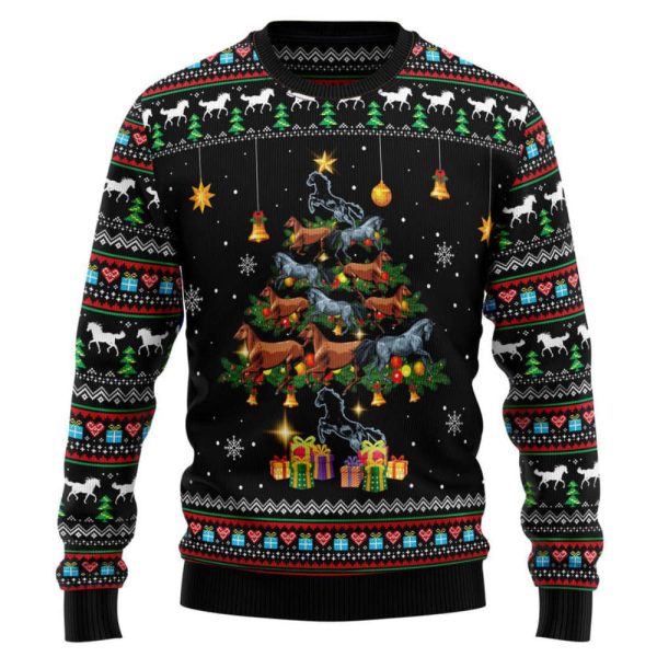 Horse Christmas Tree Ugly Christmas Sweater, Best Gift For Christmas 2023