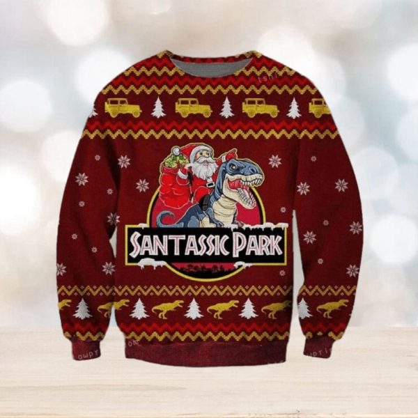 Jurassic Park Santa Claus Riding A Dinosaur Ugly Sweater For Men And Women