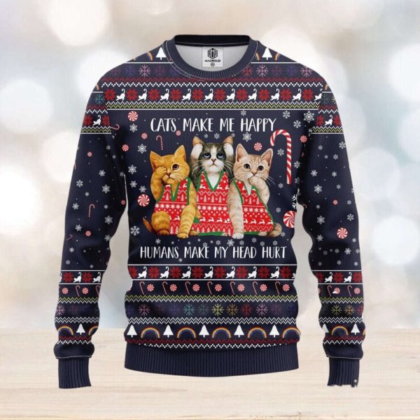 Cat Make Me Happy Ugly Sweater Amazing Gift Men And Women Christmas Gift