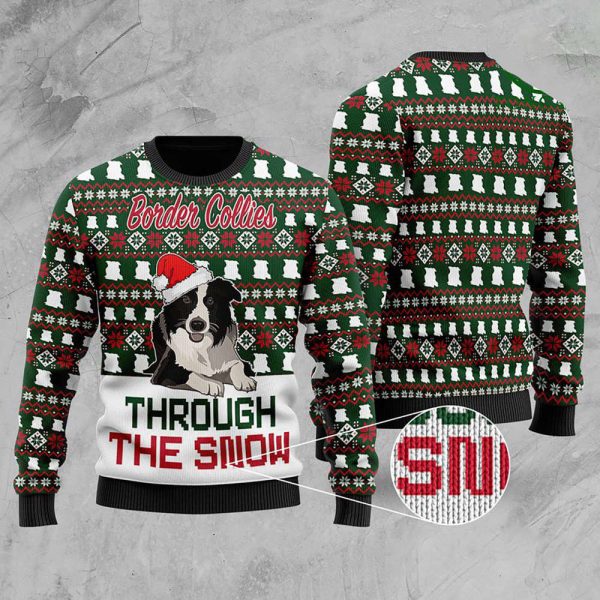 Border Collies Through The Snow Christmas Ugly Sweater, Gift For Dog Lover