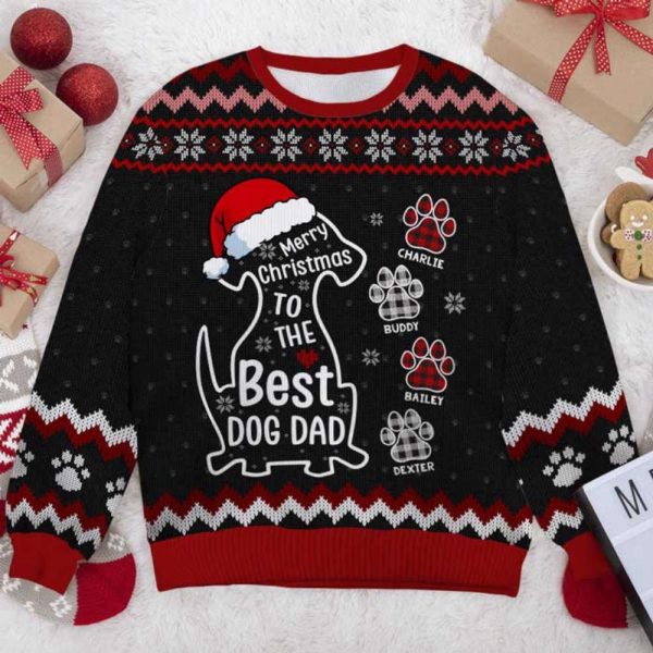 Custom Best Dod Dad Ugly Christmas Sweater, Best Gift For Pet Lover