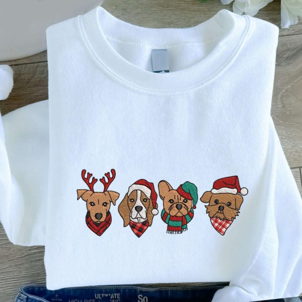 Christmas Dog Face Embroidered Sweatshirt, Best Gift For Pet Lovers