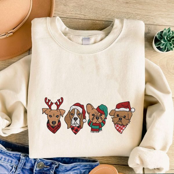 Christmas Dog Face Embroidered Sweatshirt, Best Gift For Pet Lovers