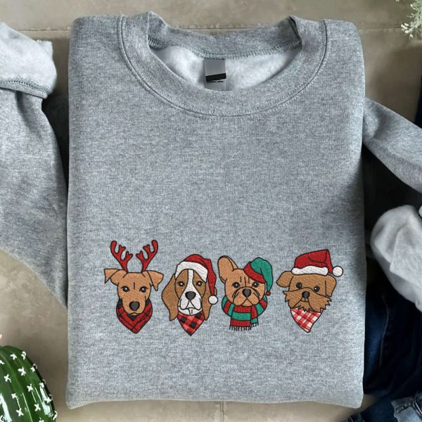 Christmas Dog Face Embroidered Sweatshirt, Best Gift For Pet Lovers