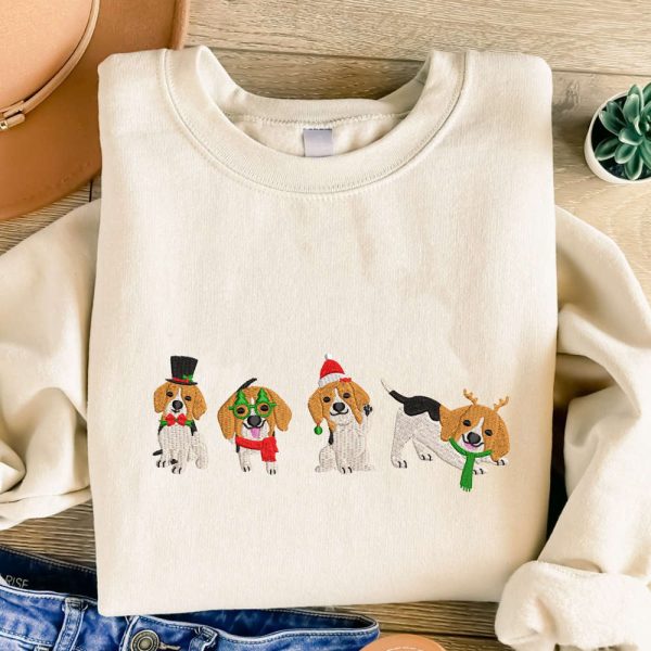 Christmas Dogs Embroidered Sweatshirt, Cute Dogs Embroidered Sweatshirt, Christmas Gift