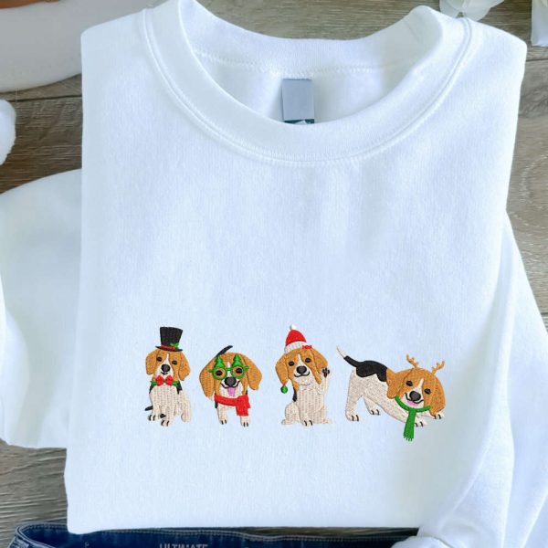 Christmas Dogs Embroidered Sweatshirt, Cute Dogs Embroidered Sweatshirt, Christmas Gift