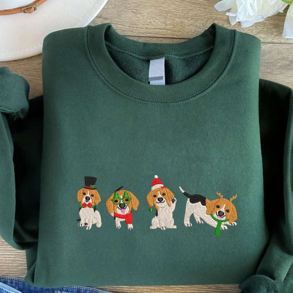 Christmas Dogs Embroidered Sweatshirt, Cute Dogs Embroidered Sweatshirt, Christmas Gift