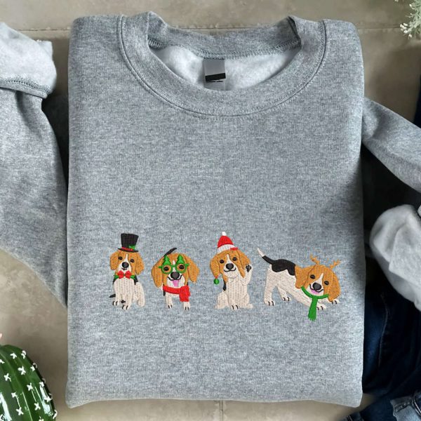 Christmas Dogs Embroidered Sweatshirt, Cute Dogs Embroidered Sweatshirt, Christmas Gift