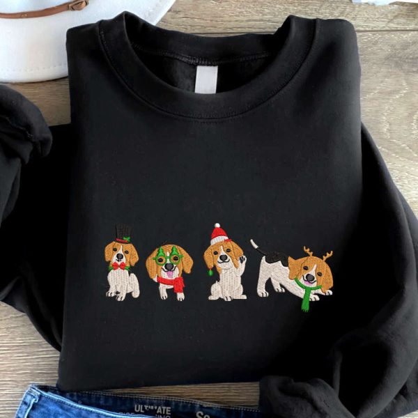 Christmas Dogs Embroidered Sweatshirt, Cute Dogs Embroidered Sweatshirt, Christmas Gift