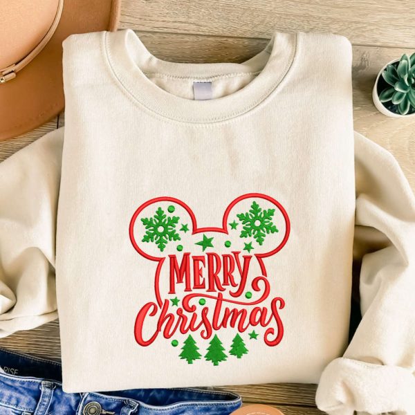 Merry Christmas Embroidered Sweatshirt, Christmas Embroidery Crewneck For Family