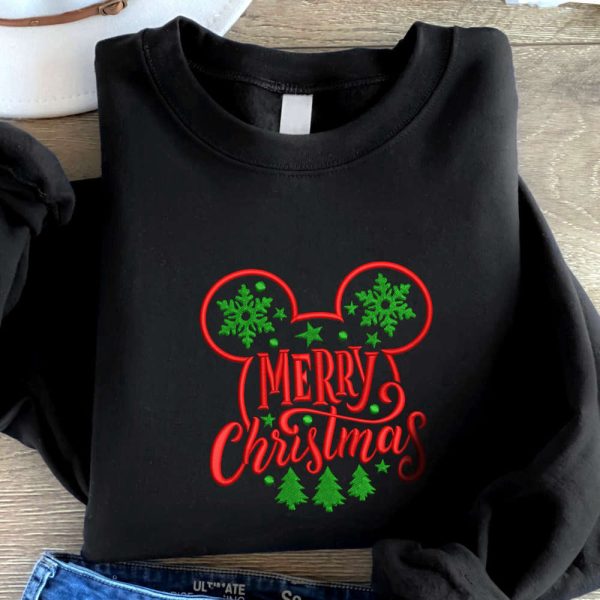 Merry Christmas Embroidered Sweatshirt, Christmas Embroidery Crewneck For Family