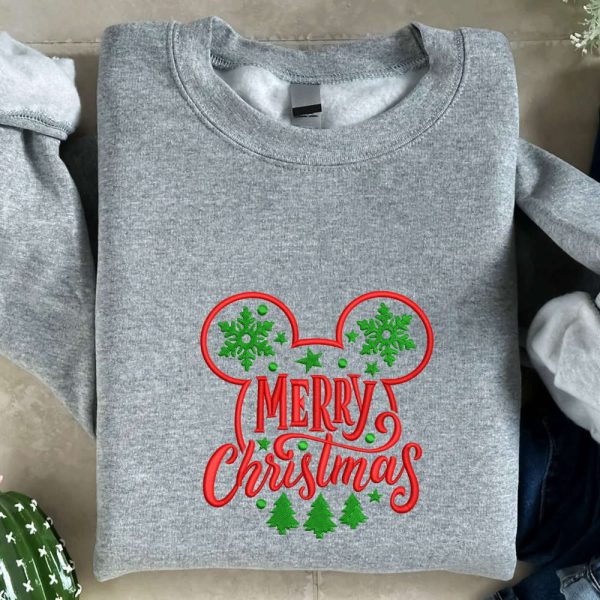 Merry Christmas Embroidered Sweatshirt, Christmas Embroidery Crewneck For Family