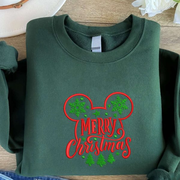 Merry Christmas Embroidered Sweatshirt, Christmas Embroidery Crewneck For Family