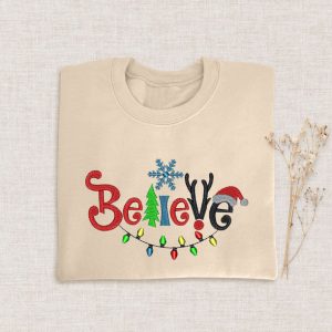 Believe Christmas Sweatshirt, Embroidered Believe Sweatshirt…