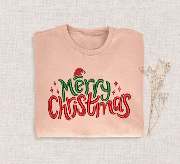 Embroidered Merry Christmas Sweatshirt, Happy Christmas Sweatshirt For Family