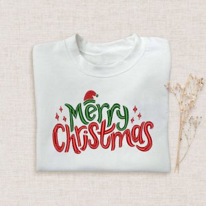 Embroidered Merry Christmas Sweatshirt, Happy Christmas…