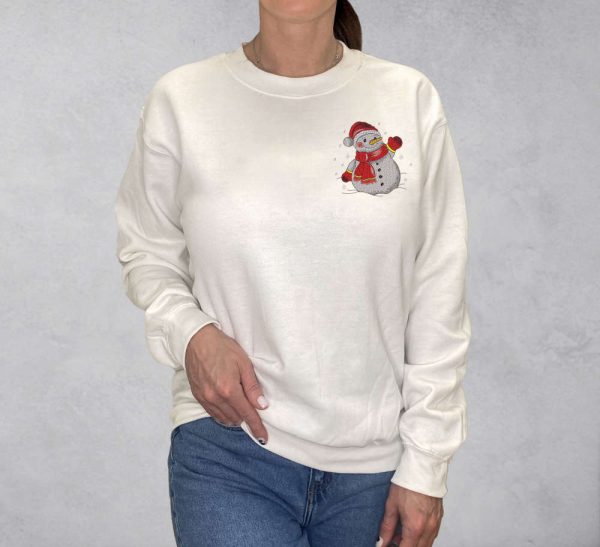 Embroidered Christmas Snowman Sweatshirt, Embroidery Family Xmas Crewneck For Family