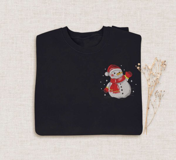 Embroidered Christmas Snowman Sweatshirt, Embroidery Family Xmas Crewneck For Family