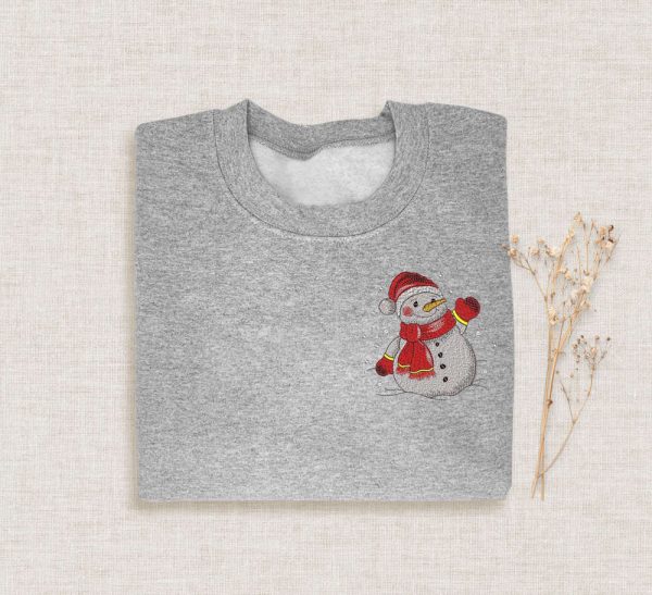 Embroidered Christmas Snowman Sweatshirt, Embroidery Family Xmas Crewneck For Family