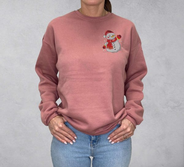 Embroidered Christmas Snowman Sweatshirt, Embroidery Family Xmas Crewneck For Family