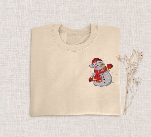 Embroidered Christmas Snowman Sweatshirt, Embroidery Family Xmas Crewneck For Family