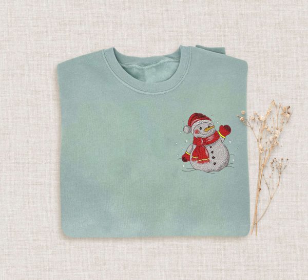 Embroidered Christmas Snowman Sweatshirt, Embroidery Family Xmas Crewneck For Family