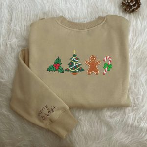 Embroidered Christmas Sweatshirt, Christmas Gingerbread Embroidered…