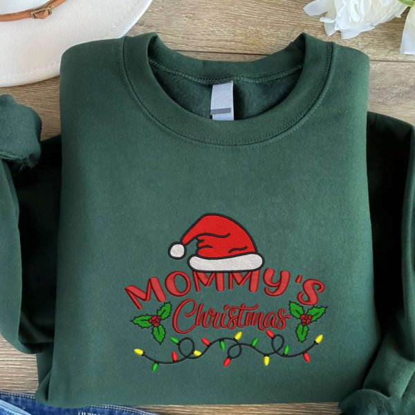 Mommy’s Christmas Embroidered Sweatshirt, Christmas Embroidered Crewneck, Christmas Gift