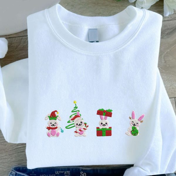 Christmas Rabbit Embroidered Sweatshirt, Best Gift For Men And Women