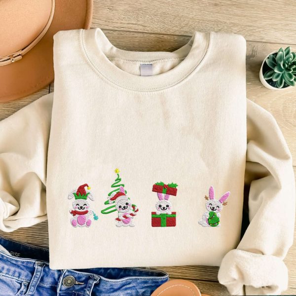 Christmas Rabbit Embroidered Sweatshirt, Best Gift For Men And Women