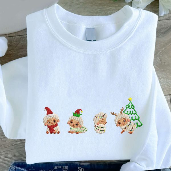 Embroidered Christmas Sheep Sweatshirt, Cute Sheep Embroidered Sweatshirt For Family