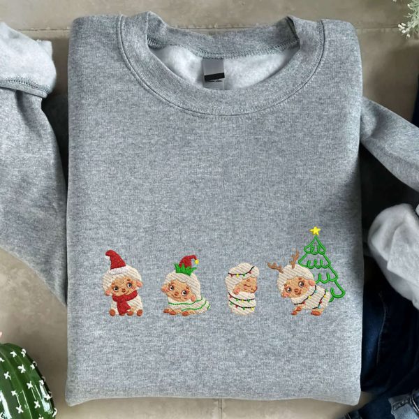 Embroidered Christmas Sheep Sweatshirt, Cute Sheep Embroidered Sweatshirt For Family