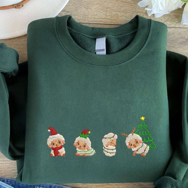 Embroidered Christmas Sheep Sweatshirt, Cute Sheep Embroidered Sweatshirt For Family