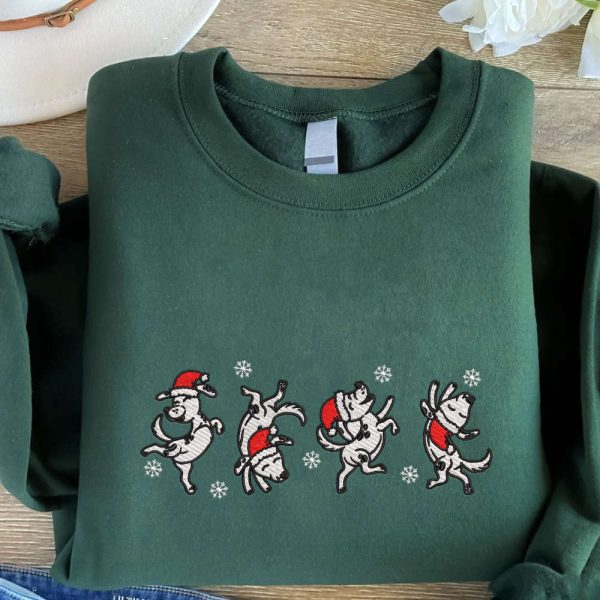 Christmas Dogs Embroidered Sweatshirt, Best Gift For Dog Lover