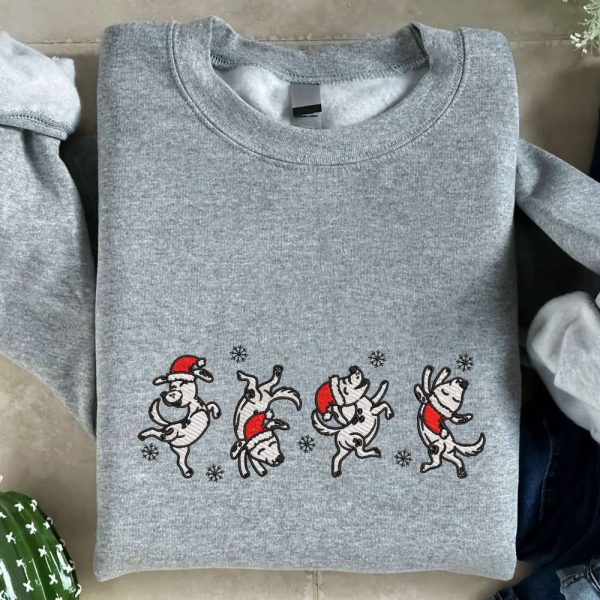 Christmas Dogs Embroidered Sweatshirt, Best Gift For Dog Lover