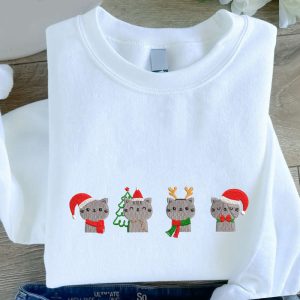 Cute Cats Christmas Embroidered Sweatshirt, Cat…