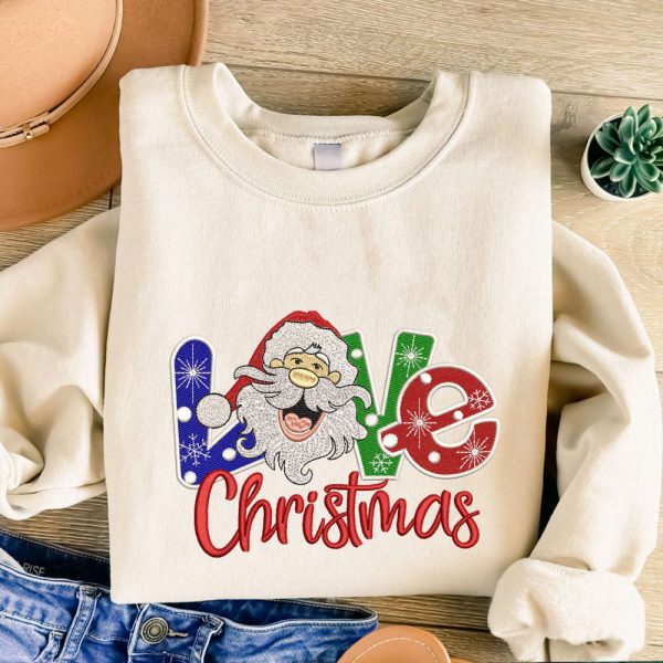 Santa Christmas Embroidered Sweatshirt 2D Crewneck Sweatshirt Gift For Family