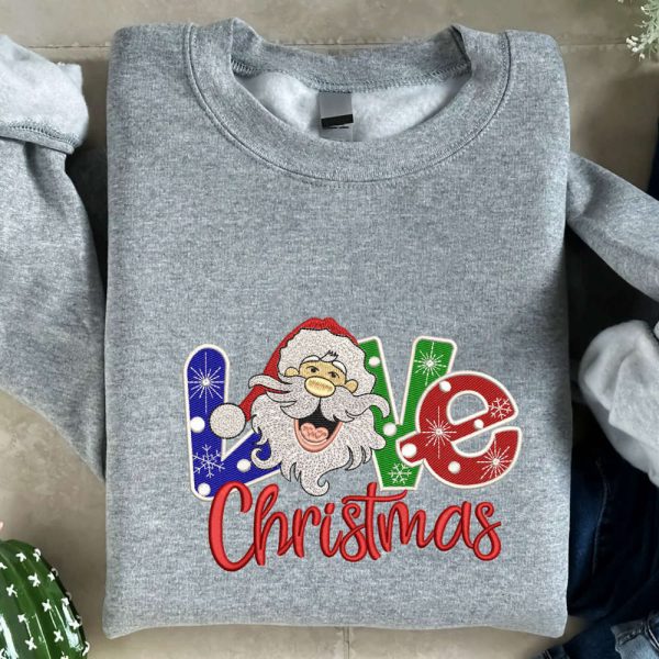 Santa Christmas Embroidered Sweatshirt 2D Crewneck Sweatshirt Gift For Family