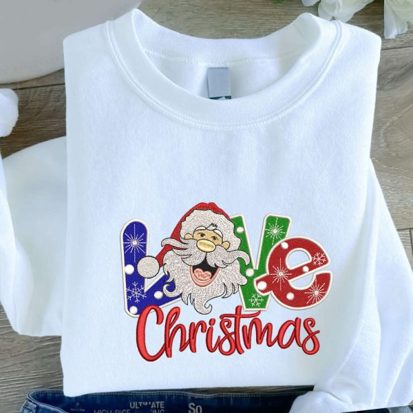 Santa Christmas Embroidered Sweatshirt 2D Crewneck Sweatshirt Gift For Family